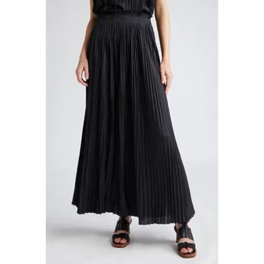 ULLA JOHNSON Black Krista Classic Pleated Pull-On Maxi Skirt Size 14
